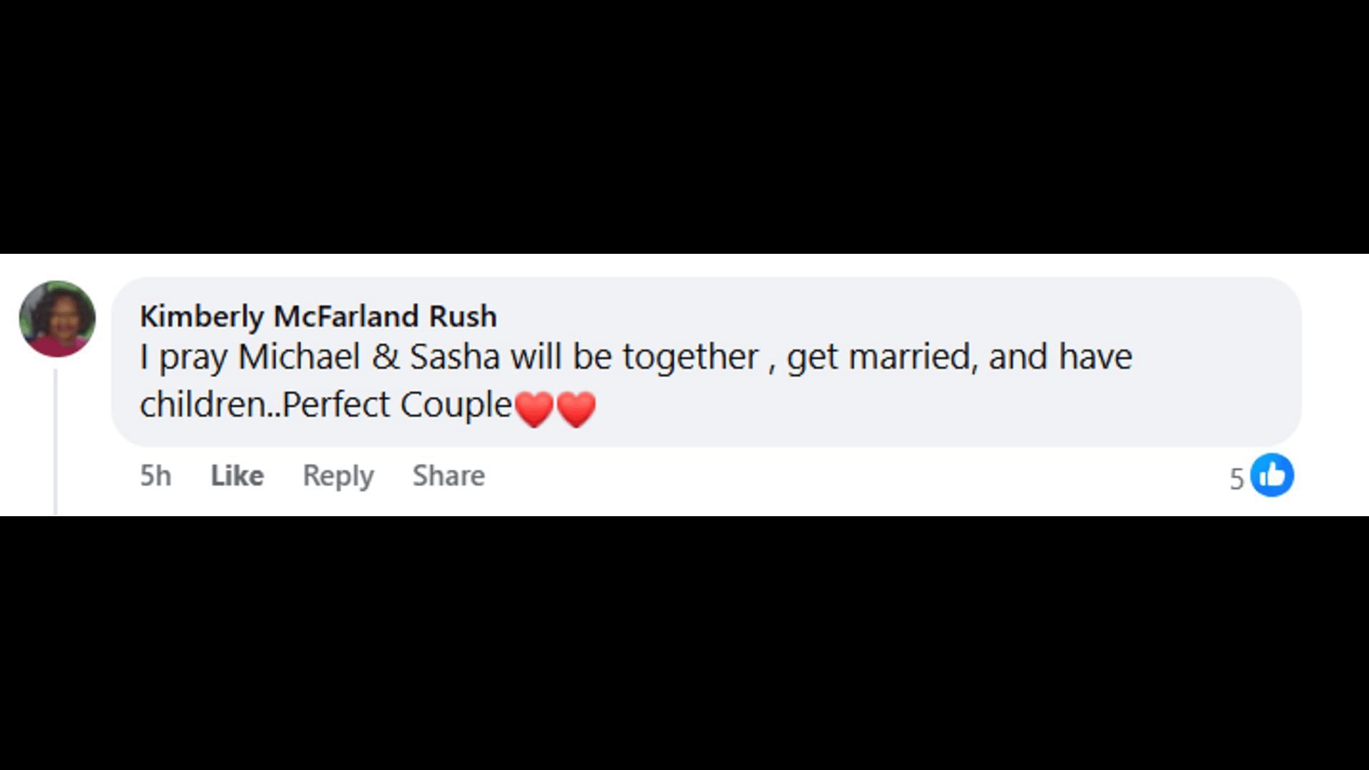 A post made by a fan, saying Sasha and Michael seemed like a perfect couple (Image via Facebook/General Hospital Fans - Official)